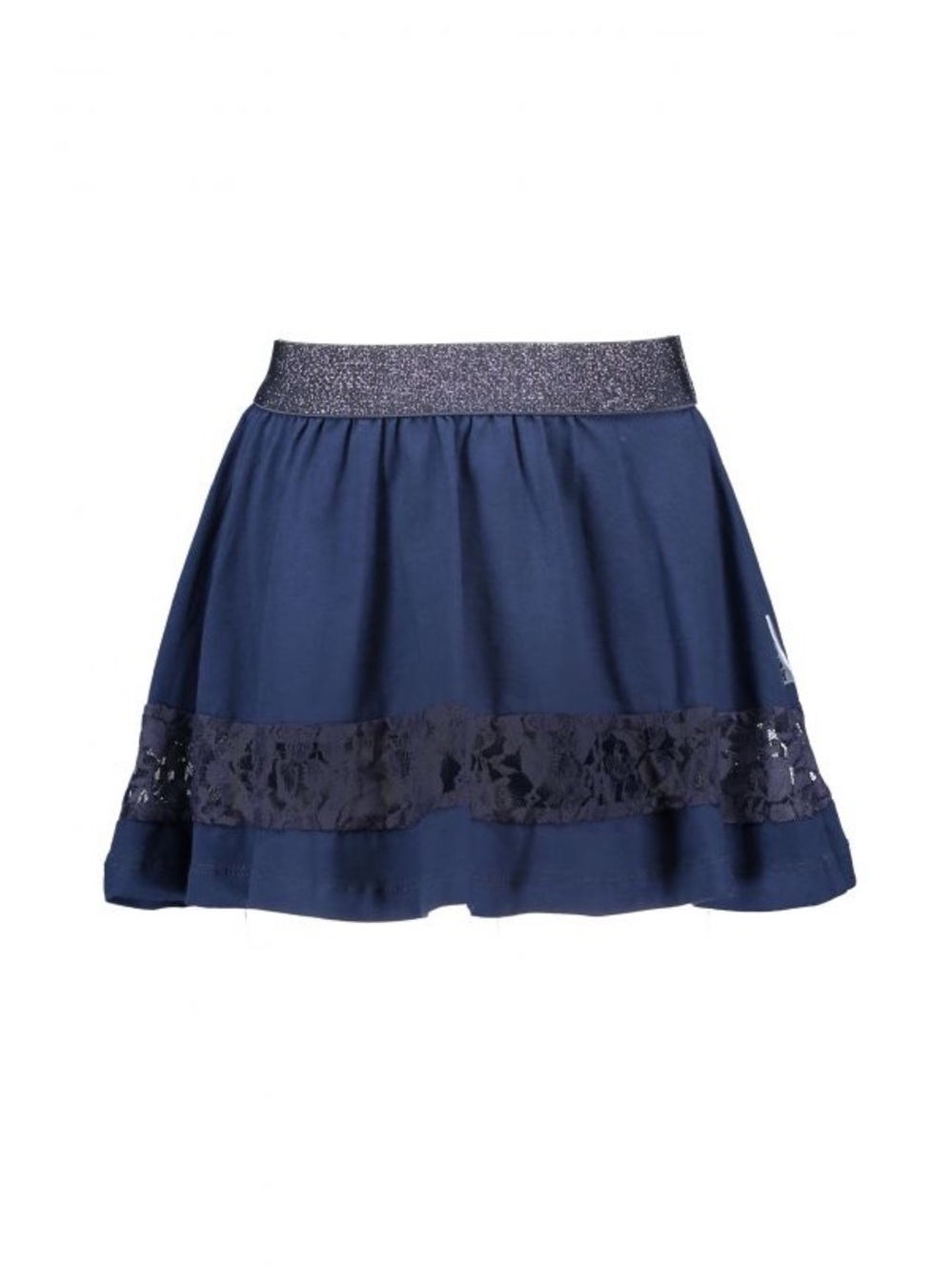 Girls Navy Skirt with Glitter Waistband and Lace Trim